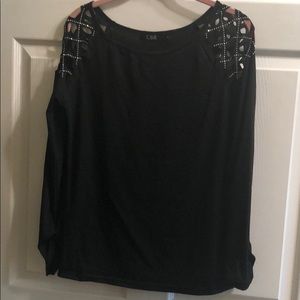 Black long sleeved embellished tee